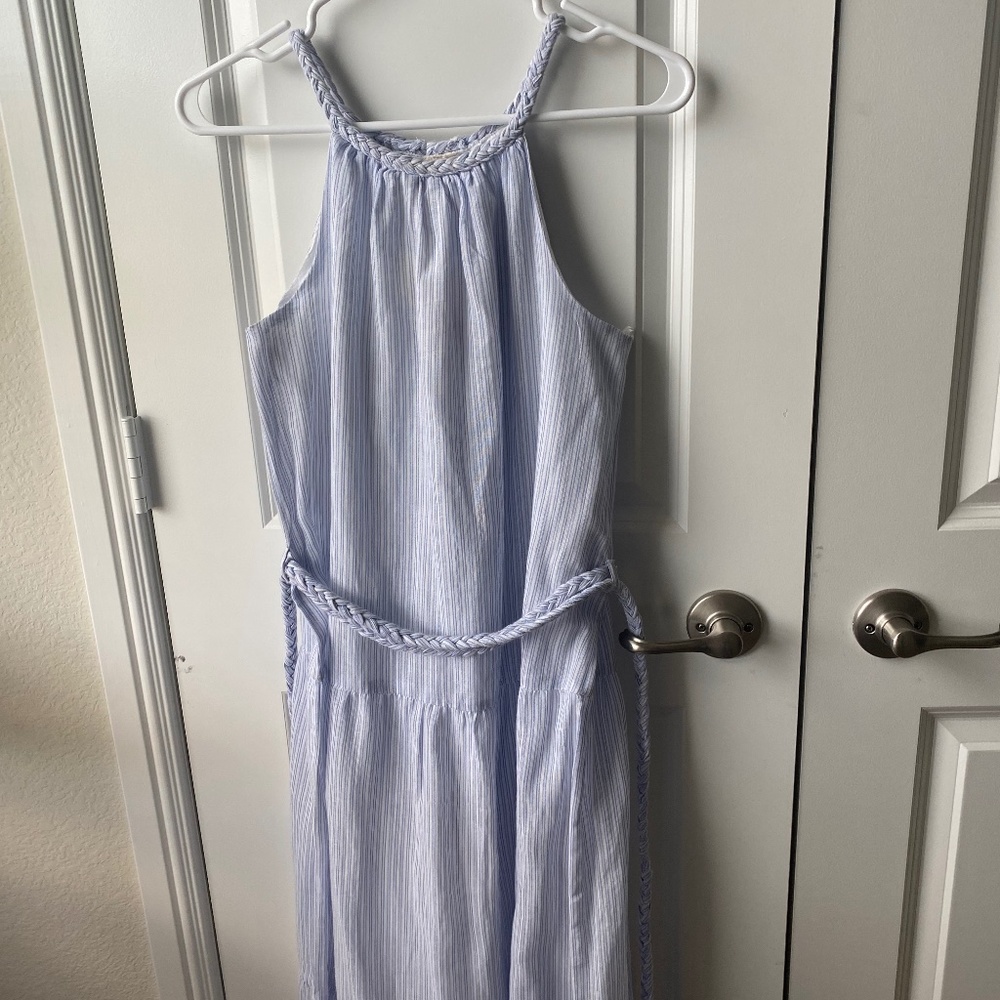 White blue stripe maxi dress